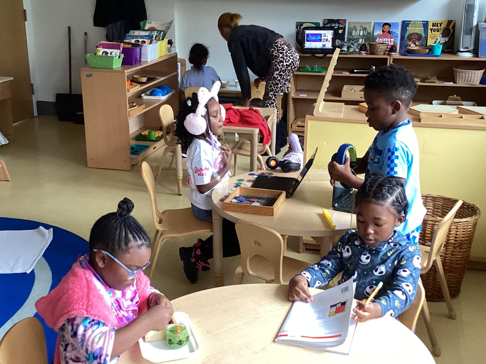 Students learning together in an active elementary classroom